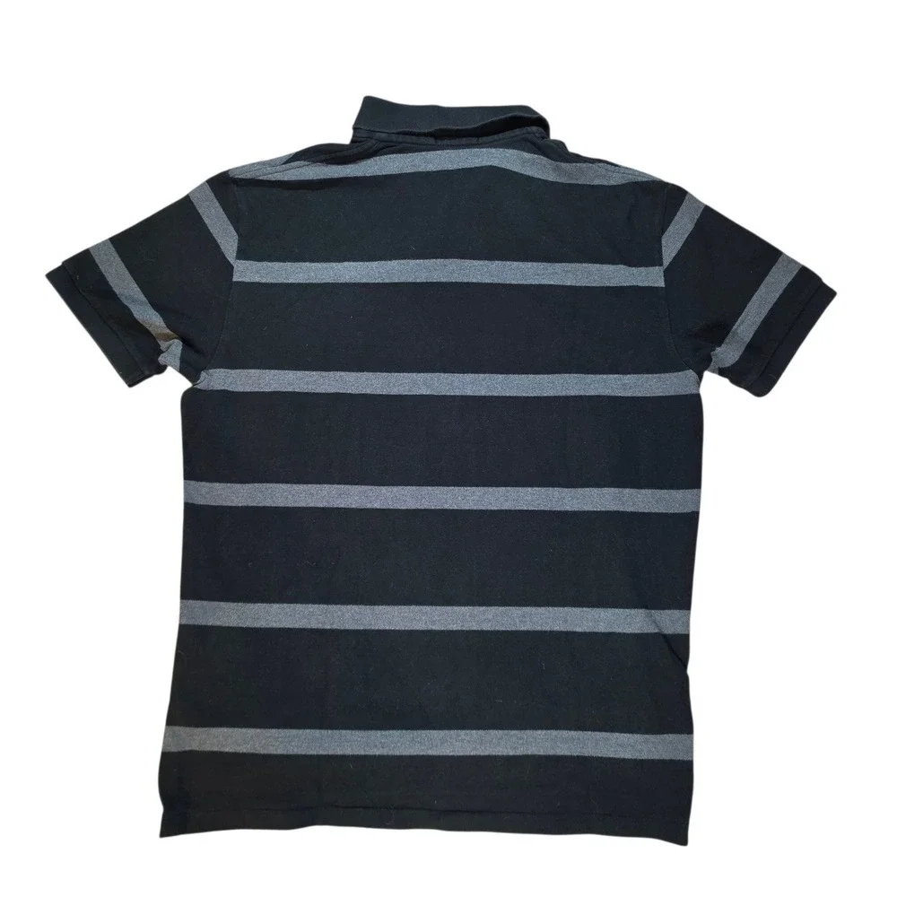 Polo Ralph Lauren Mens L Rugby Polo Shirt Black Grey Striped Rubber Buttons